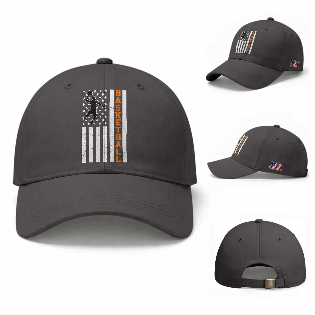 American Flag Basketball Baseball Cap Patriotic Sports Lover Gift TS12 Baseball Cap Universal Fit Dark Gray Print Your Wear
