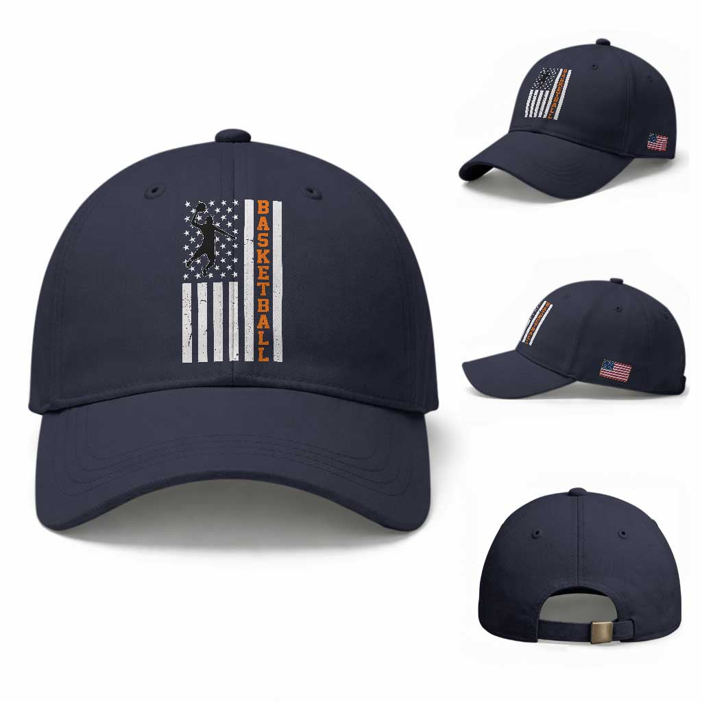 American Flag Basketball Baseball Cap Patriotic Sports Lover Gift TS12 Baseball Cap Universal Fit Navy Print Your Wear