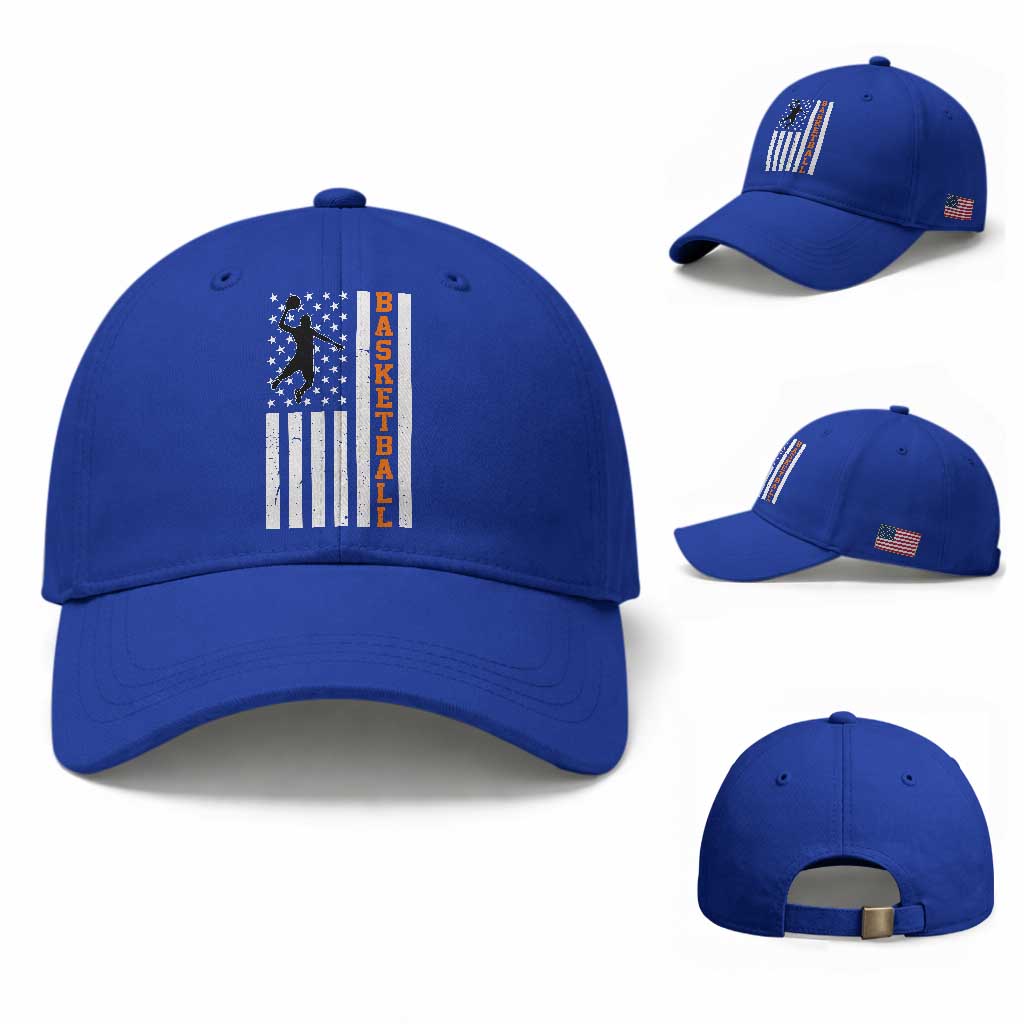 American Flag Basketball Baseball Cap Patriotic Sports Lover Gift TS12 Baseball Cap Universal Fit Royal Blue Print Your Wear