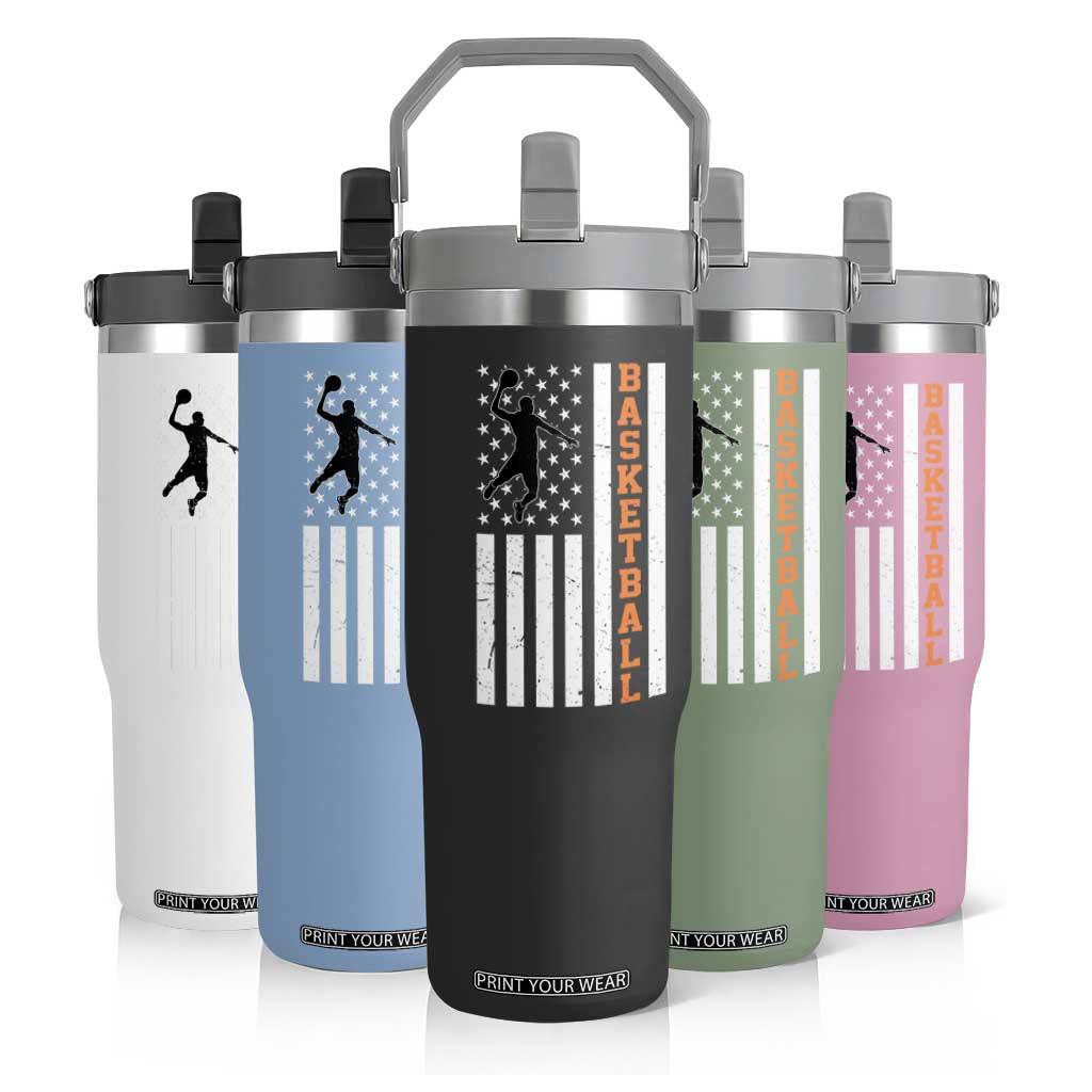 American Flag Basketball Flip Straw Tumbler Patriotic Sports Lover Gift TS12 Print Your Wear