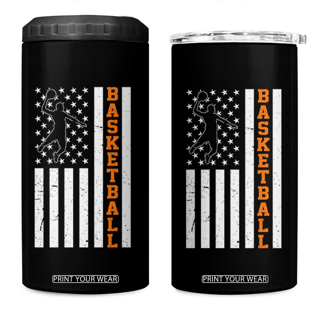 American Flag Basketball 4 in 1 Can Cooler Tumbler Patriotic Sports Lover Gift TS12 One Size: 16 oz Black Print Your Wear