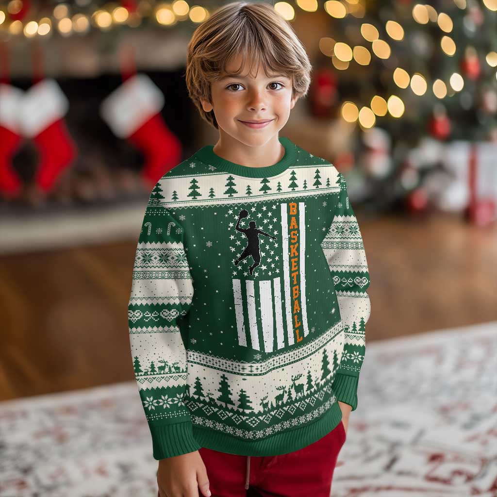 American Flag Basketball Ugly Christmas Sweater Patriotic Sports Lover Gift TS12 Forest Green Beige Print Your Wear