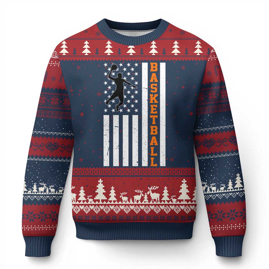 American Flag Basketball Ugly Christmas Sweater Patriotic Sports Lover Gift TS12 Navy Red Print Your Wear