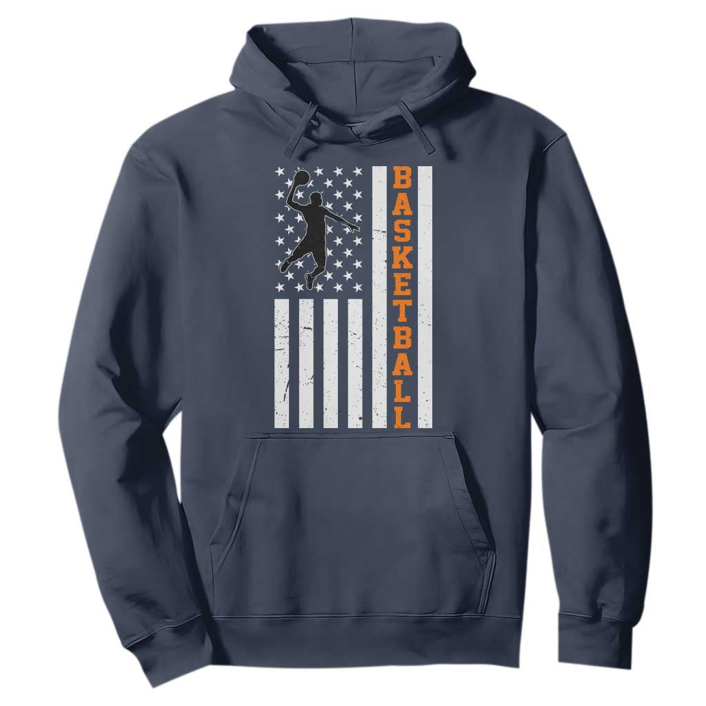 American Flag Basketball Hoodie Patriotic Sports Lover Gift TS12 Navy Print Your Wear