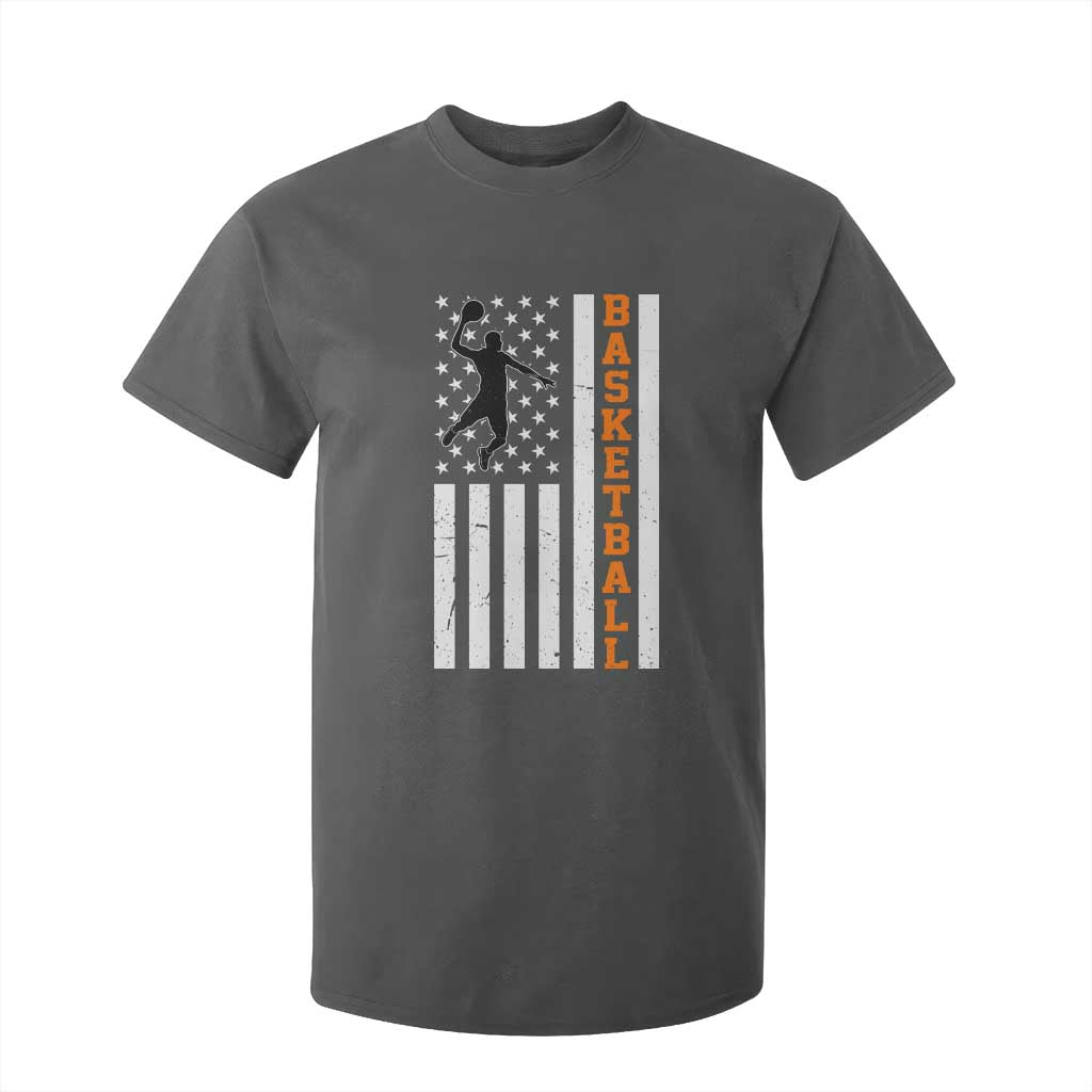 American Flag Basketball T Shirt For Kid Patriotic Sports Lover Gift TS12 Dark Heather Print Your Wear