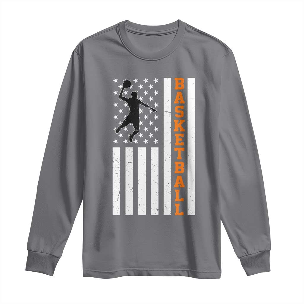 American Flag Basketball Long Sleeve Shirt Patriotic Sports Lover Gift TS12 Charcoal Print Your Wear