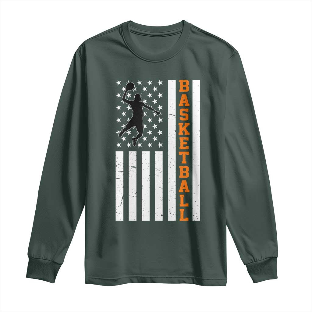 American Flag Basketball Long Sleeve Shirt Patriotic Sports Lover Gift TS12 Dark Forest Green Print Your Wear