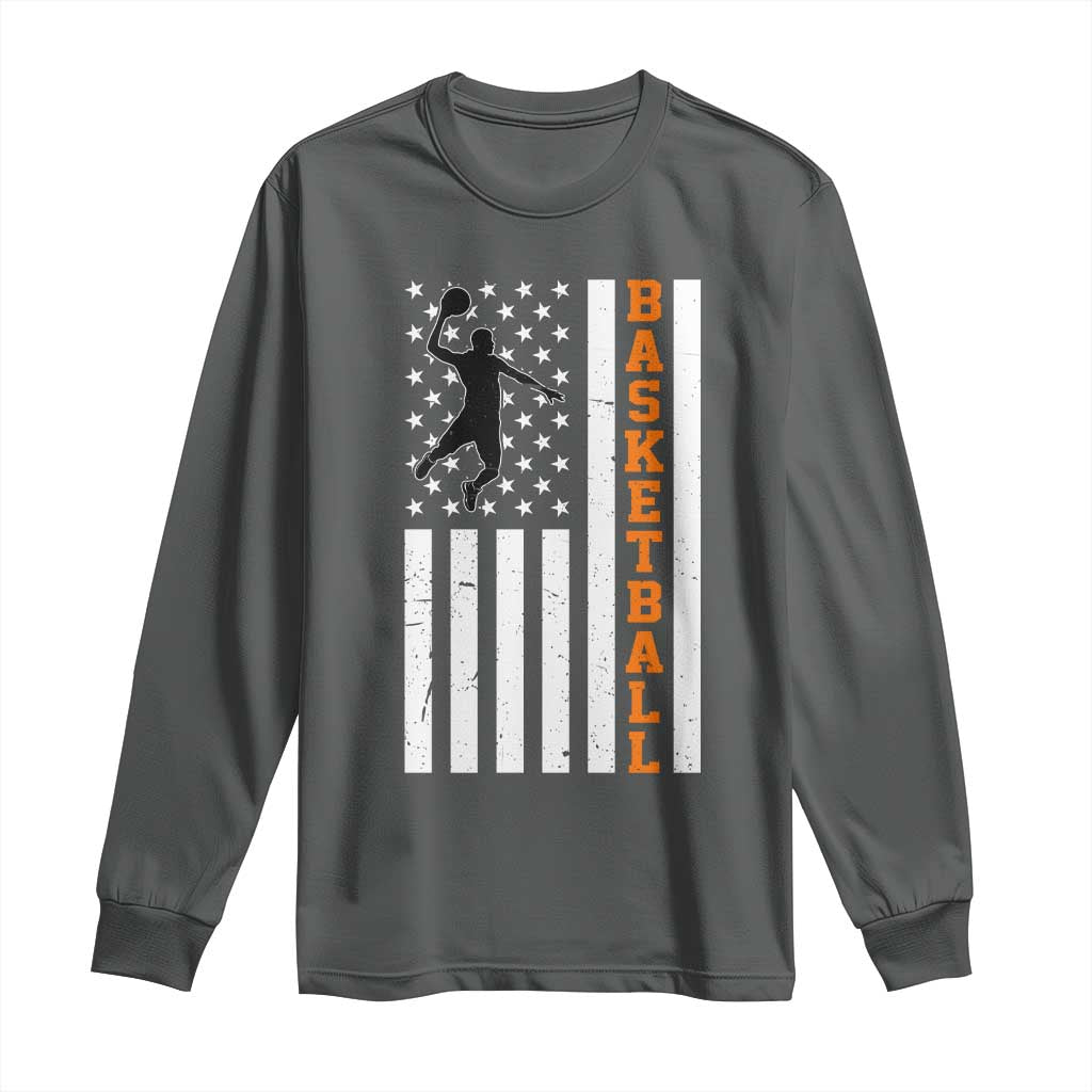 American Flag Basketball Long Sleeve Shirt Patriotic Sports Lover Gift TS12 Dark Heather Print Your Wear