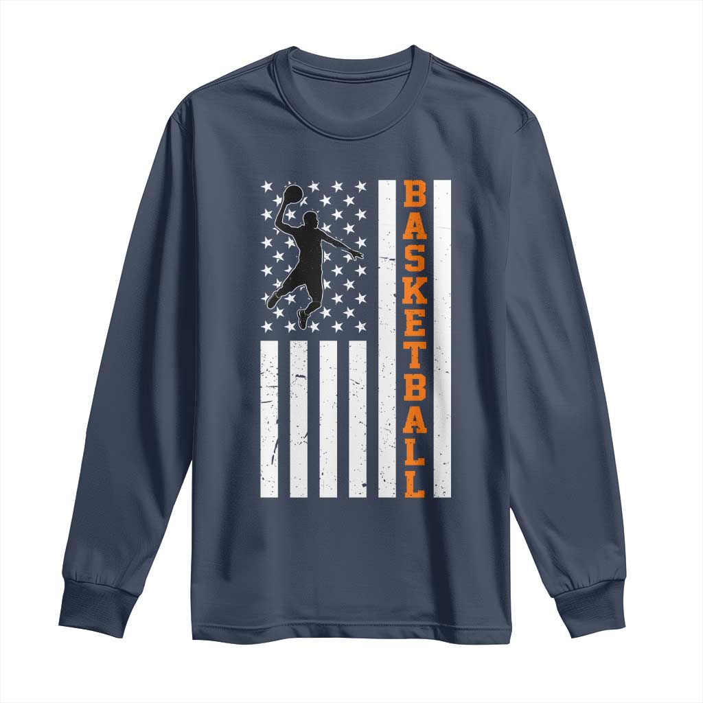American Flag Basketball Long Sleeve Shirt Patriotic Sports Lover Gift TS12 Navy Print Your Wear