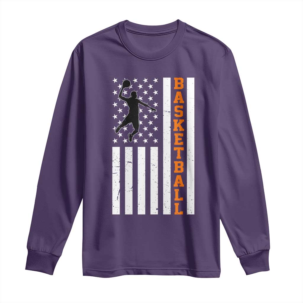 American Flag Basketball Long Sleeve Shirt Patriotic Sports Lover Gift TS12 Purple Print Your Wear