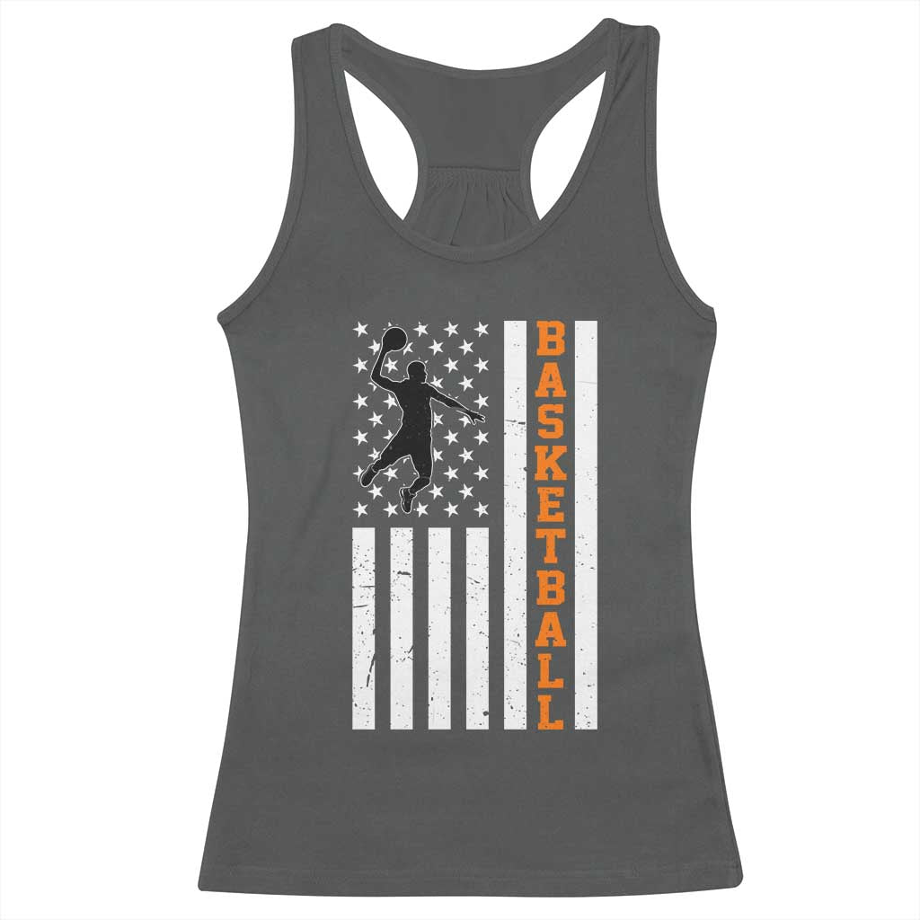 American Flag Basketball Racerback Tank Top Patriotic Sports Lover Gift TS12 Dark Heather Print Your Wear