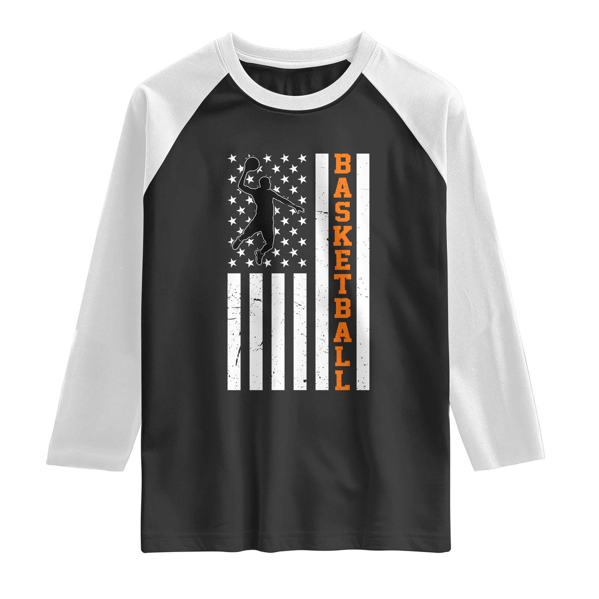 American Flag Basketball Raglan Shirt Patriotic Sports Lover Gift TS12 Black White Print Your Wear