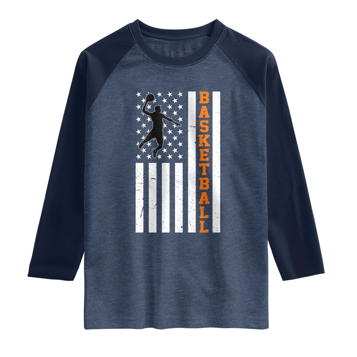 American Flag Basketball Raglan Shirt Patriotic Sports Lover Gift TS12 Heather Denim Navy Print Your Wear