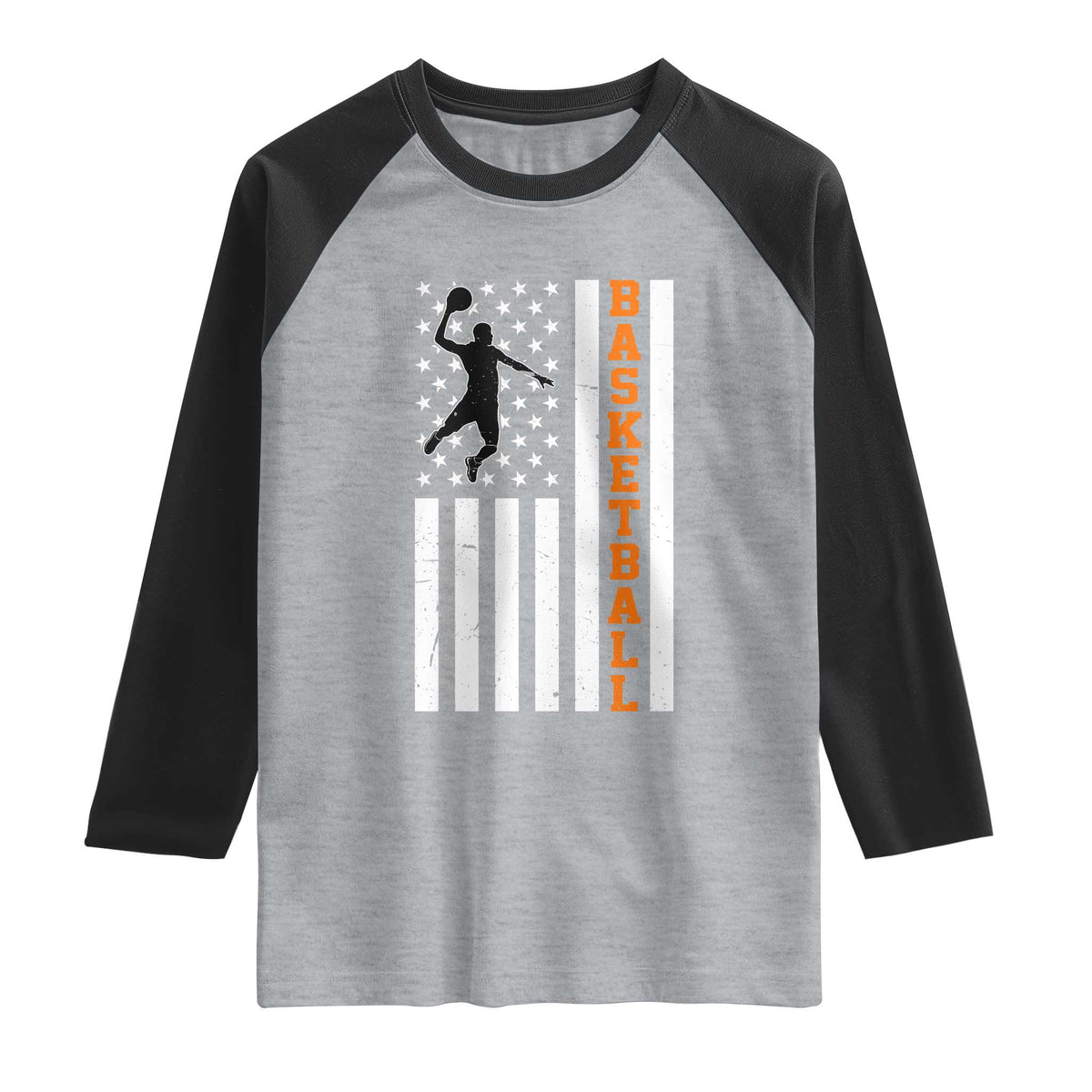 American Flag Basketball Raglan Shirt Patriotic Sports Lover Gift TS12 Heather Gray Black Print Your Wear