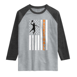 American Flag Basketball Raglan Shirt Patriotic Sports Lover Gift TS12 Heather Gray Heather Charcoal Print Your Wear