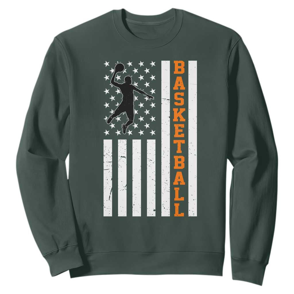 American Flag Basketball Sweatshirt Patriotic Sports Lover Gift TS12 Dark Forest Green Print Your Wear