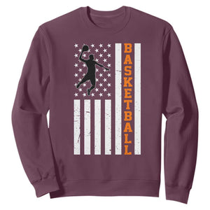 American Flag Basketball Sweatshirt Patriotic Sports Lover Gift TS12 Maroon Print Your Wear