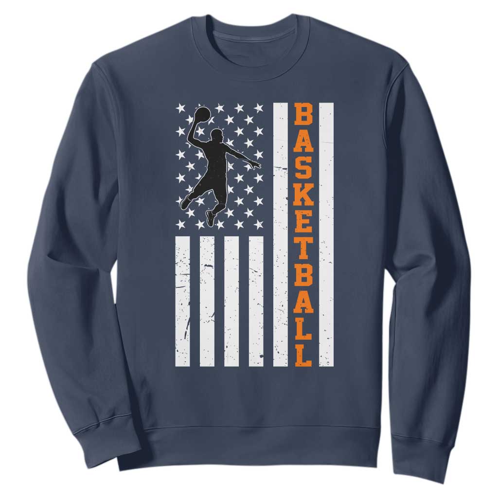 American Flag Basketball Sweatshirt Patriotic Sports Lover Gift TS12 Navy Print Your Wear