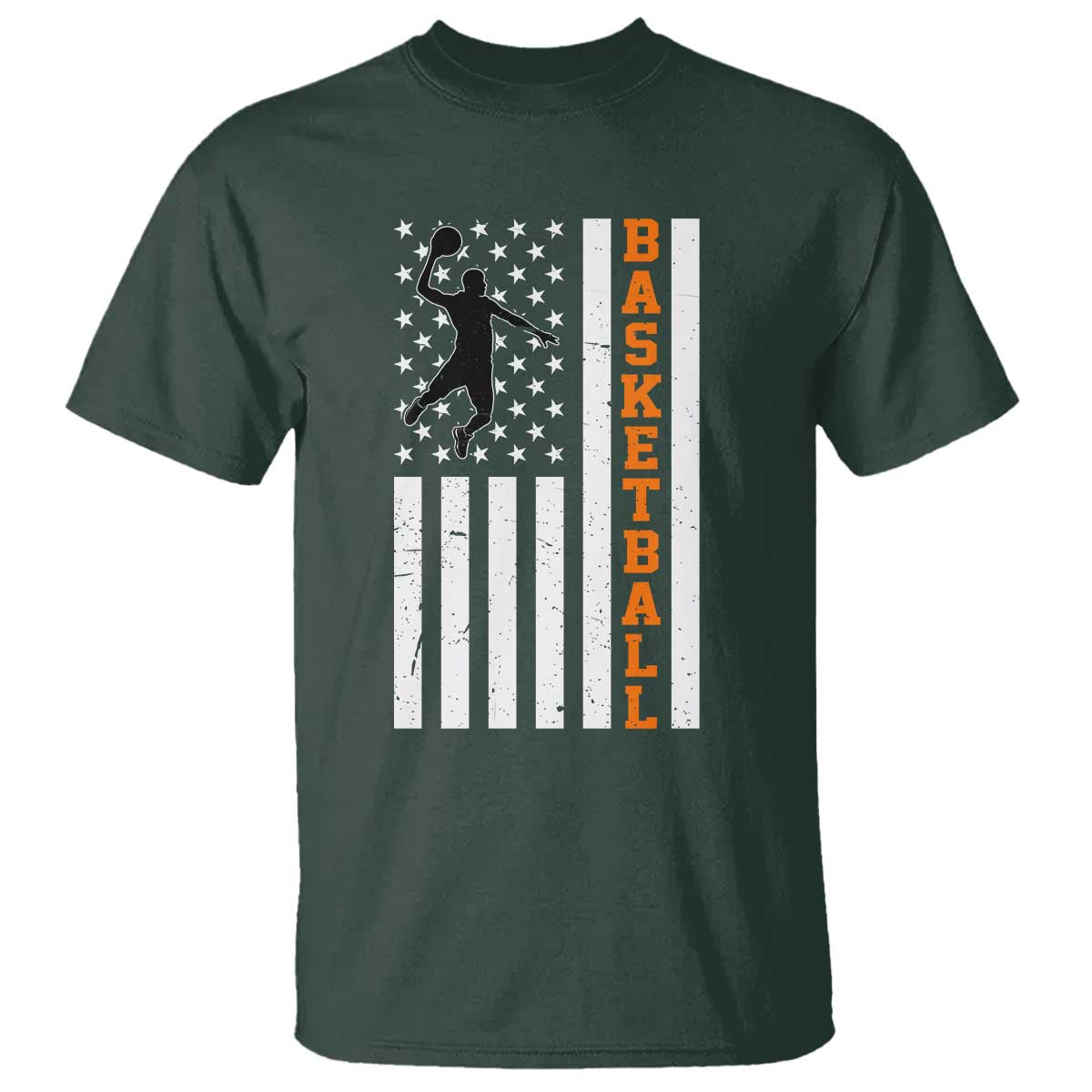American Flag Basketball T Shirt Patriotic Sports Lover Gift TS12 Dark Forest Green Print Your Wear