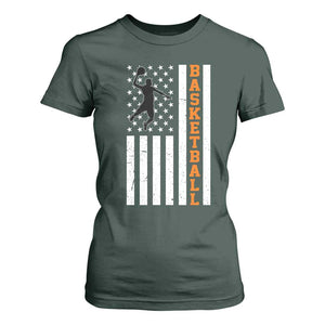 American Flag Basketball T Shirt For Women Patriotic Sports Lover Gift TS12 Dark Forest Green Print Your Wear