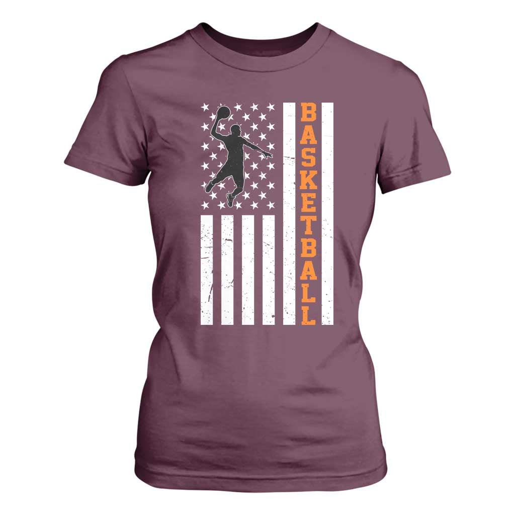 American Flag Basketball T Shirt For Women Patriotic Sports Lover Gift TS12 Maroon Print Your Wear