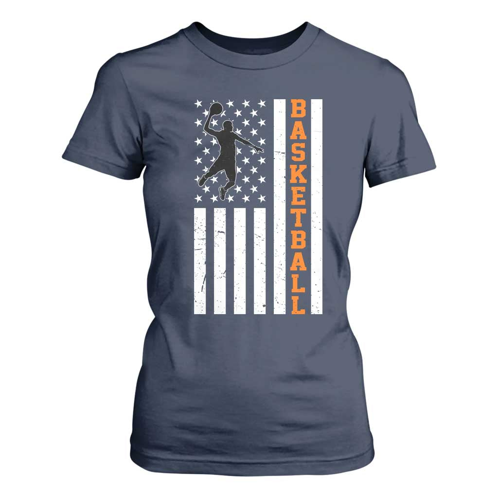 American Flag Basketball T Shirt For Women Patriotic Sports Lover Gift TS12 Navy Print Your Wear