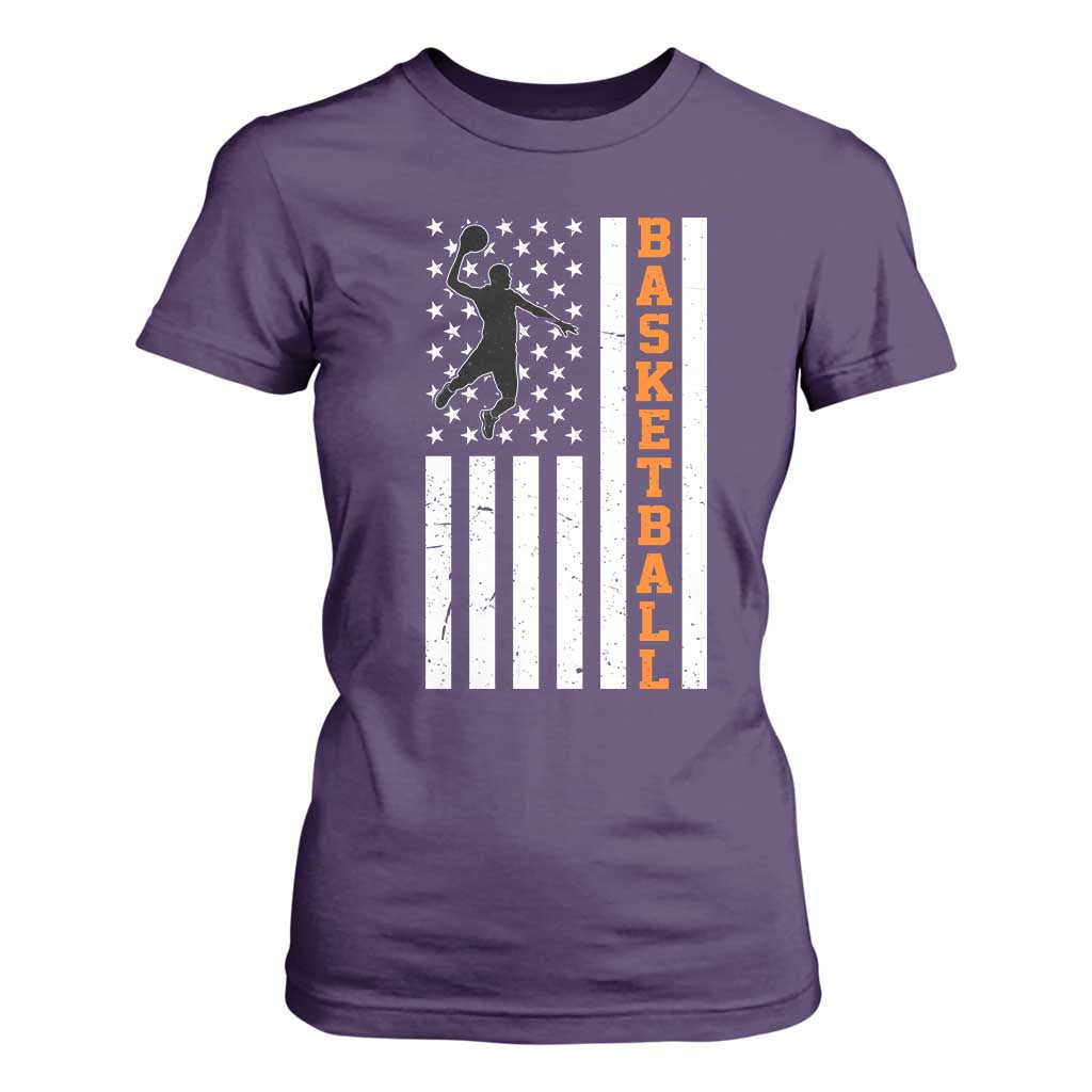 American Flag Basketball T Shirt For Women Patriotic Sports Lover Gift TS12 Purple Print Your Wear