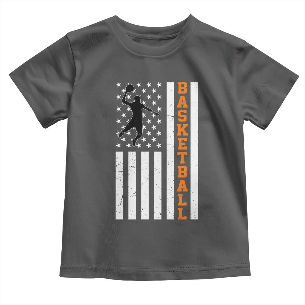American Flag Basketball Toddler T Shirt Patriotic Sports Lover Gift TS12 Dark Heather Print Your Wear