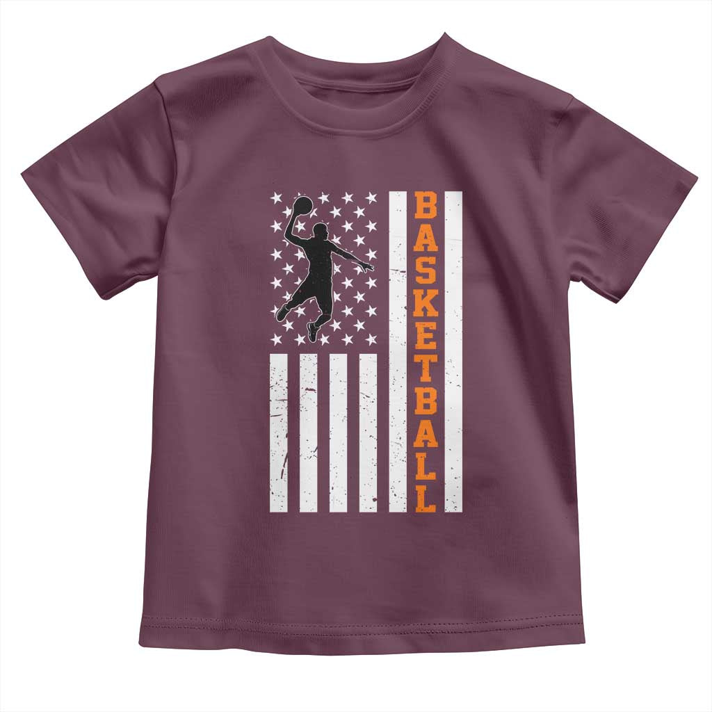 American Flag Basketball Toddler T Shirt Patriotic Sports Lover Gift TS12 Maroon Print Your Wear