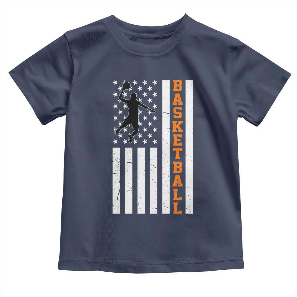 American Flag Basketball Toddler T Shirt Patriotic Sports Lover Gift TS12 Navy Print Your Wear