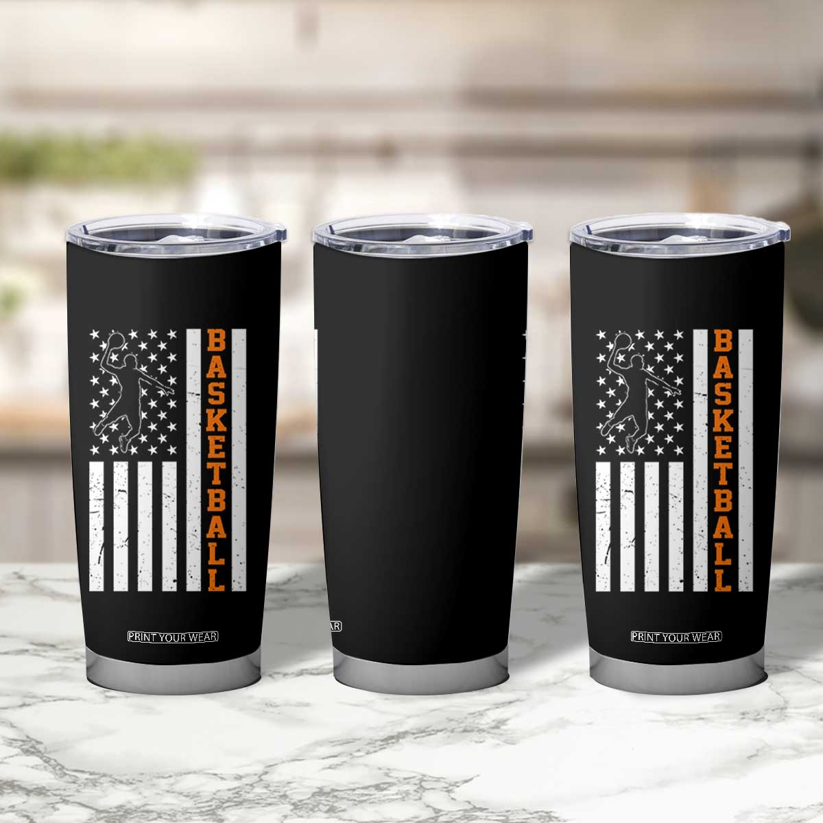 American Flag Basketball Tumbler Cup Patriotic Sports Lover Gift TS12 Print Your Wear