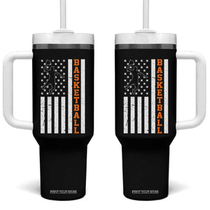 American Flag Basketball Tumbler With Handle Patriotic Sports Lover Gift TS12 One Size: 40 oz Black Print Your Wear