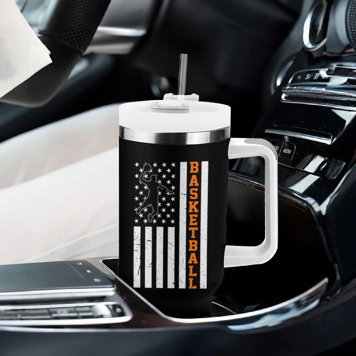 American Flag Basketball Tumbler With Handle Patriotic Sports Lover Gift TS12 Print Your Wear