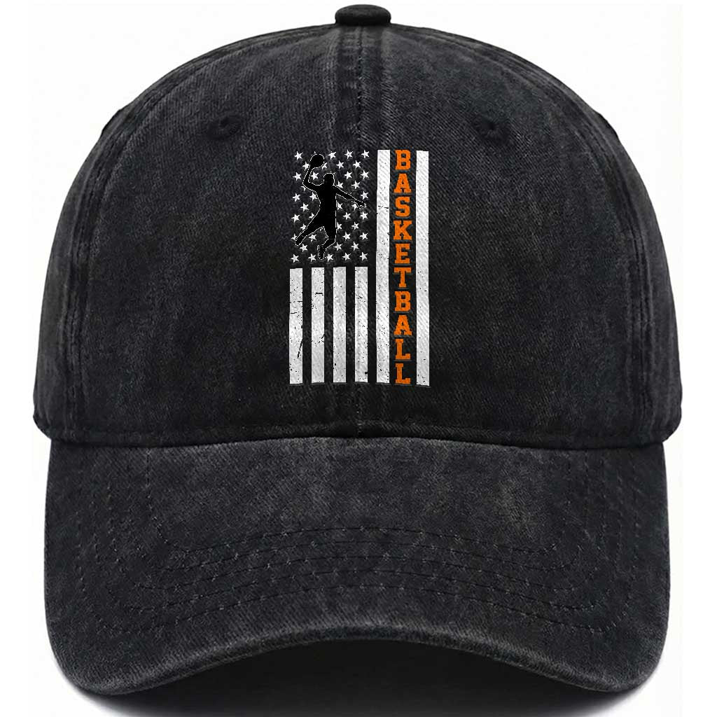 American Flag Basketball Washed Cotton Baseball Cap Patriotic Sports Lover Gift TS12 Print Your Wear