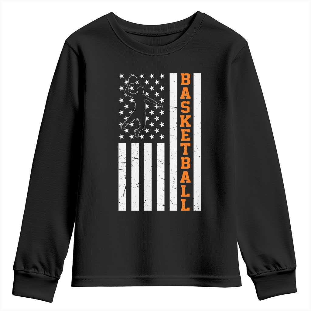 American Flag Basketball Youth Sweatshirt Patriotic Sports Lover Gift TS12 Black Print Your Wear
