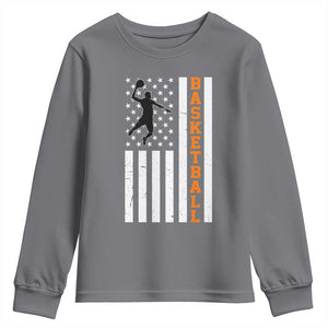 American Flag Basketball Youth Sweatshirt Patriotic Sports Lover Gift TS12 Charcoal Print Your Wear