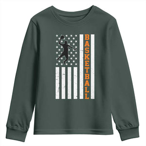 American Flag Basketball Youth Sweatshirt Patriotic Sports Lover Gift TS12 Dark Forest Green Print Your Wear