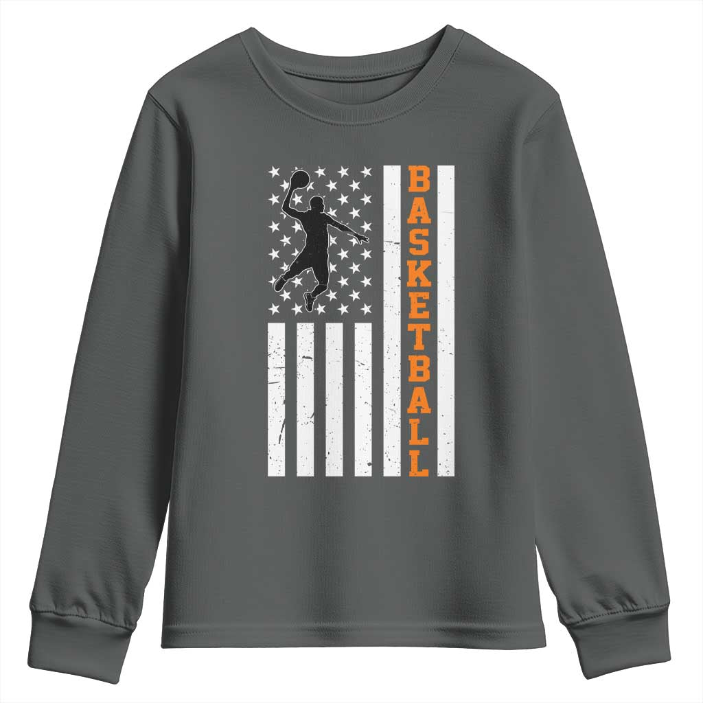 American Flag Basketball Youth Sweatshirt Patriotic Sports Lover Gift TS12 Dark Heather Print Your Wear