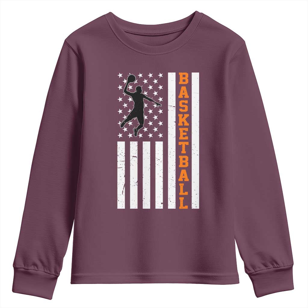 American Flag Basketball Youth Sweatshirt Patriotic Sports Lover Gift TS12 Maroon Print Your Wear