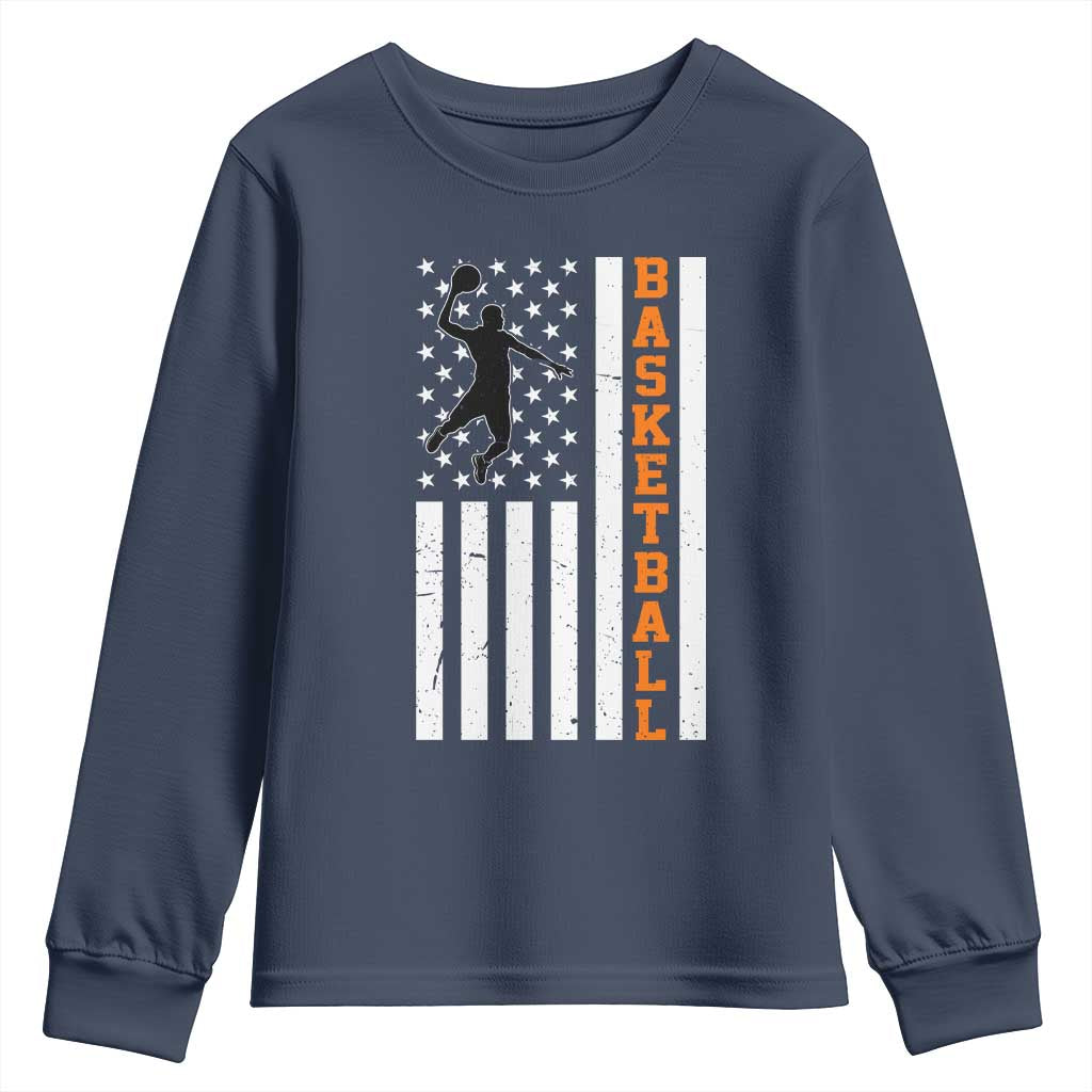 American Flag Basketball Youth Sweatshirt Patriotic Sports Lover Gift TS12 Navy Print Your Wear