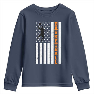 American Flag Basketball Youth Sweatshirt Patriotic Sports Lover Gift TS12 Navy Print Your Wear