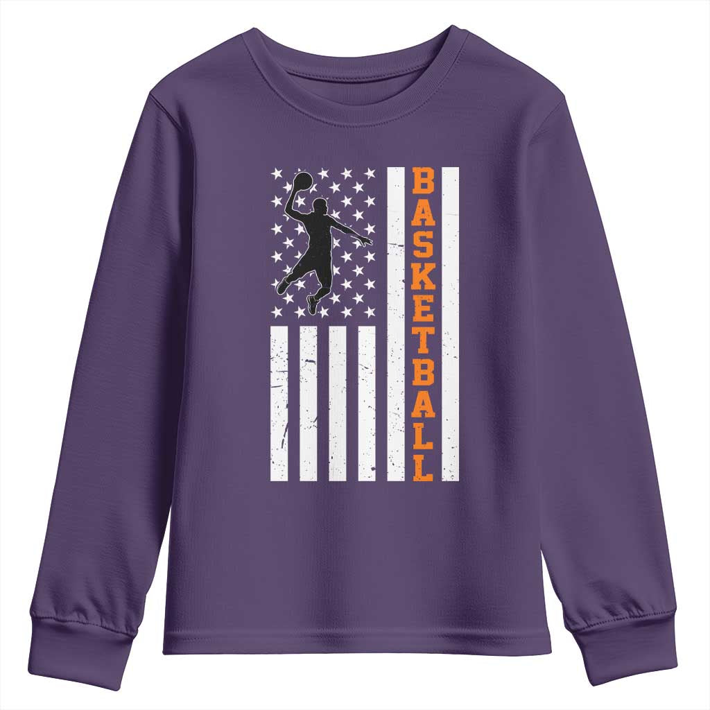 American Flag Basketball Youth Sweatshirt Patriotic Sports Lover Gift TS12 Purple Print Your Wear