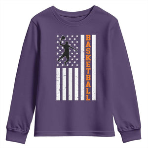 American Flag Basketball Youth Sweatshirt Patriotic Sports Lover Gift TS12 Purple Print Your Wear