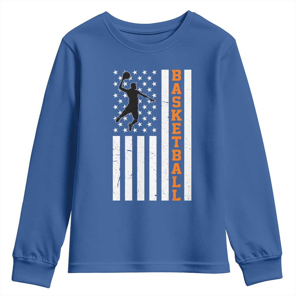 American Flag Basketball Youth Sweatshirt Patriotic Sports Lover Gift TS12 Royal Blue Print Your Wear