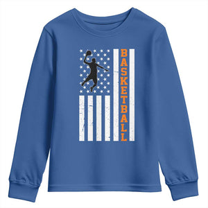 American Flag Basketball Youth Sweatshirt Patriotic Sports Lover Gift TS12 Royal Blue Print Your Wear