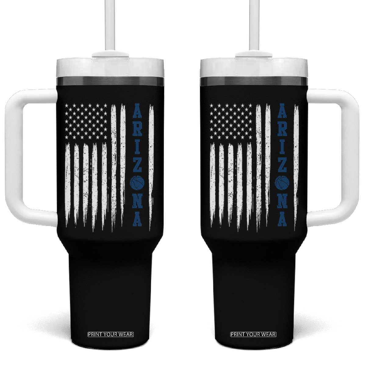 Arizona Patriotic Sports Tumbler With Handle US Flag Basketball Player Gift TS12 One Size: 40 oz Black Print Your Wear