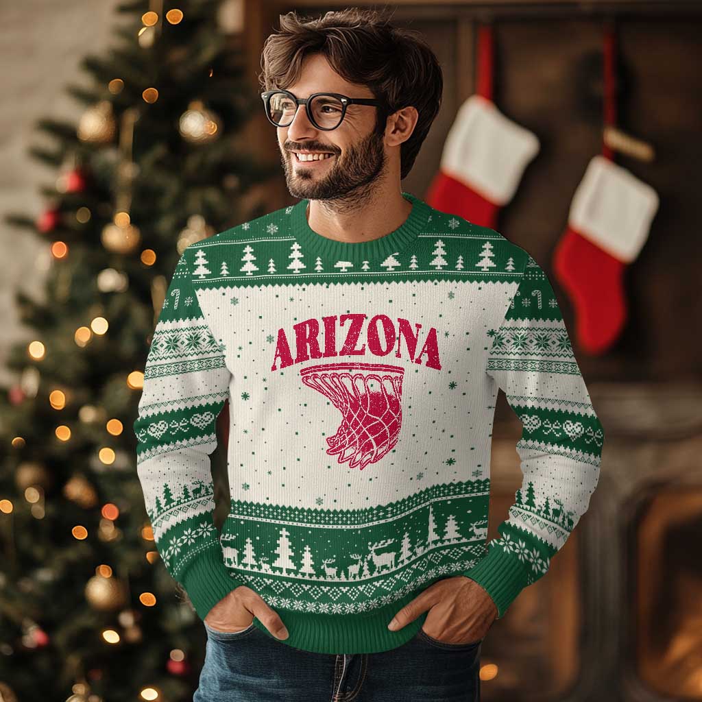 Arizona Fan Ugly Christmas Sweater Southwest Basketball Sports Lover TS12 Beige Green Print Your Wear