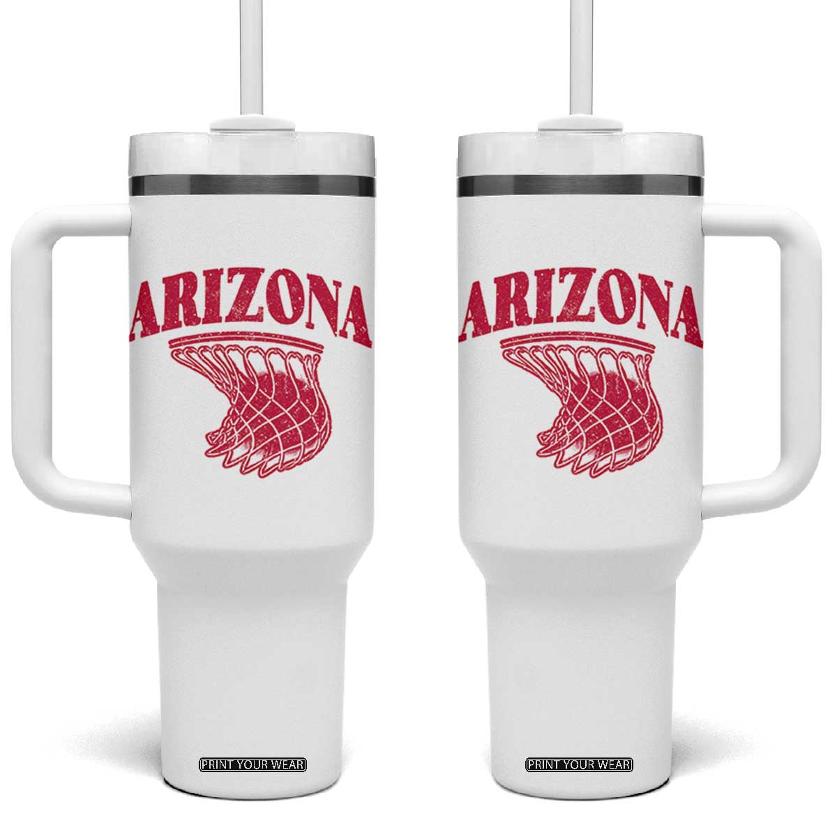 Arizona Fan Tumbler With Handle Southwest Basketball Sports Lover TS12 One Size: 40 oz White Print Your Wear