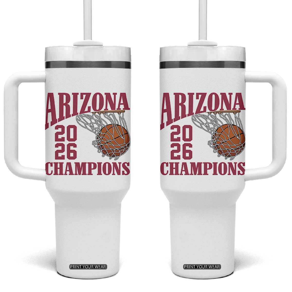 Arizona Champions Tumbler With Handle Gift For Basketball Fan TS12 One Size: 40 oz White Print Your Wear