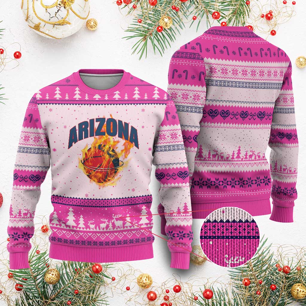 Arizona State Pride Ugly Christmas Sweater Flaming Basketball Coach Gift TS12 Hot Pink Print Your Wear